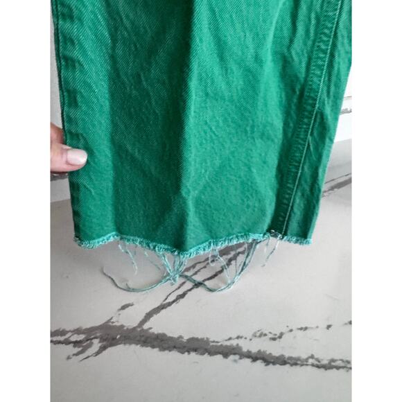 Zara High Rise Straight Leg Fray Hem Green Denim Pants Jeans Size 4 - Picture 10 of 11